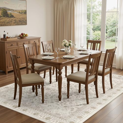 WITSHOCK 5x7 Area Rugs for Living Room - Washable Vintage Rug Retro Antique Dark Large Non Slip Low Pile Soft Indoor Floor Carpet for Bedroom Dining Room Home Decor, Beige - color: Beige/Antique Brown, size: 5' x 7' (Rectangular)