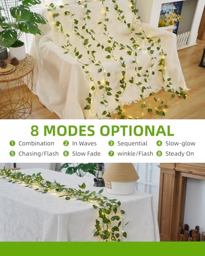 KASZOO 33ft 100 LED Vine with Fairy Lights - Pothos String Lights Battery/USB Operated, Ivy Garland with Remote, Leaf Lights for Bedroom Garden Party Wall Room Decor - color: Pothos-USB/Battery Powered-100 LED-Copper Wire