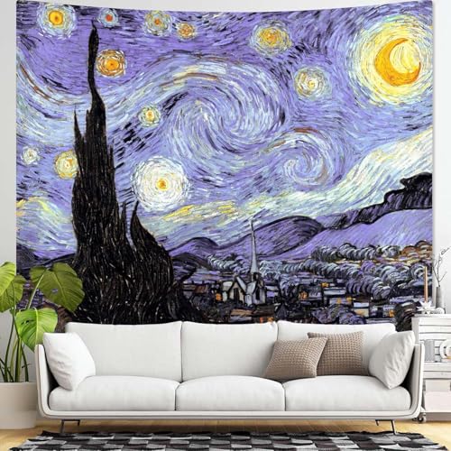 Yeoiat Van Gogh Tapestry Starry Night Wall Tapestry, Moon Tapestries for Bedroom Art Tapestries Wall Hanging for Bedroom Living Room 36"x48" - color: Purple Blue, size: 48"L x 36"W