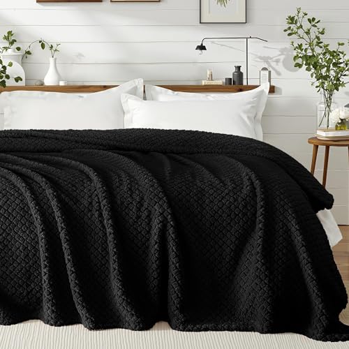 Exclusivo Mezcla King Size Fleece Blanket for Bed, Extra Soft Warm Decorative Fuzzy Blanket for Women, Lightweight Cozy Bedding Blankets, 90x104 Inches, Black - color: Black, size: King ( 90x104 IN )