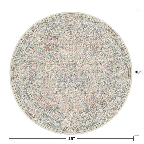 Beige Blue 4ft Round Rug for Entryway - Small Circle Rug for Nursery, Living Room, Bedroom, Home Office, Boho Washable Non Slip Soft Carpet Décor - color: Beige Blue, size: 4' (Round)