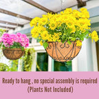 LaLaGreen Hanging Baskets for Plants (16 Inch, 4 Pack) Extra Large Hanging Flower Pot with Coco Liner Black Metal Wire Round Plant Holder with Hanger Hook Chain Outdoor Patio Deck Balcony Garden Decor - size: 16" x 4 Pack