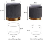Round Ottoman with Storage Set of 2 Vanity Stool Foot Rest with Removable Lid for Bedroom Gray Velvet Storage Ottoman Coffee Table for Living Room and Dorm (Gray)