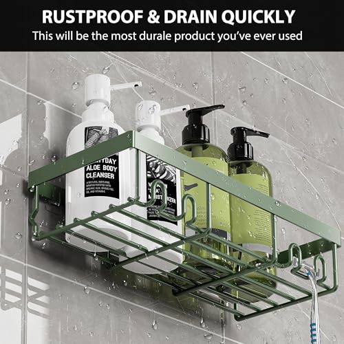 Moforoco Shower Caddy Shelf Organizer Rack, Self Adhesive Black Bathroom Shelves Basket, Home Farmhouse Wall Inside Organization and Storage Decor Rv Accessories, First Camper Apartment Essentials - color: Sage Green, size: Medium