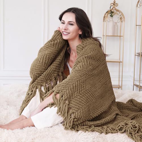 Home Soft Things Brown Throw Blanket Knitted Tweed Throw 50'' x 60'', Amphora, Super Soft Cozy Warm Comfortable Breathable Throw for Living Room Chair Couch Bed Sofa Bedroom Home Décor - color: Amphora, size: 50 in x 60 in