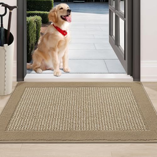 BEQHAUSE Indoor Door Mat 24" x 36", Dirt Trapper Door Mats Non-Slip Entryway Rugs Washable, Trap Dirt Absorbent Welcome Mat, Low Profile Floor Mats for Front Back Door and Entryway, Beige - color: Beige, size: 24" X 36" (Rectangular)