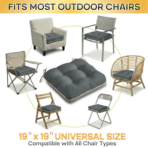 4 Pack 19x19 Inch Shredded Foam Chair Cushions with Straps - All-Season Seat Pads for Indoor/Outdoor Dining, Office, Patio, Kitchen Chairs (Gray, 19 INCH × 19 INCH) - color: Gray
