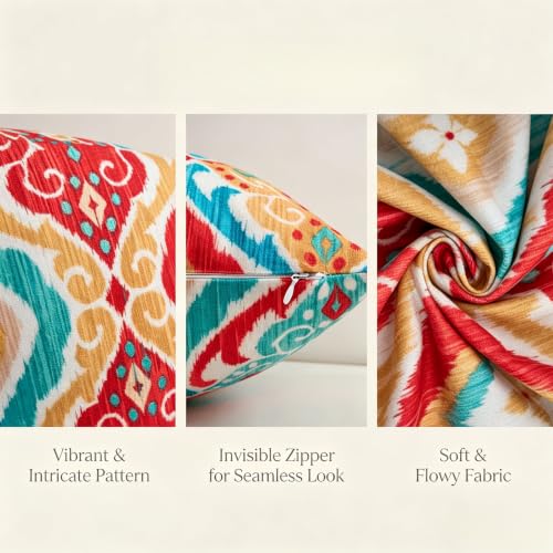 Boho Throw Pillow Covers 18x18 Set of 4 Colorful Ikat Geometric Decorative Cushion Covers with Hidden Zipper Soft Polyester Double Sided Print Machine Washable, No Inserts - color: Rainbow, size: 18" x 18" (Pack of 4)