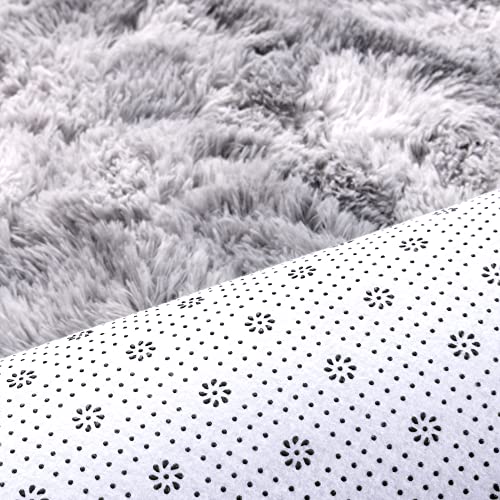 junovo Ultra Soft Washable Shaggy Rug - Non-Slip Oval Carpet for Nursery, Kids Bedroom & Home Decor (2.6x5.3ft Light Gray tie-dye) | Plush Fluffy Floor Mat for Cozy Living Spaces. - color: Tie-dye Light Grey, size: 2.6' x 5.3'