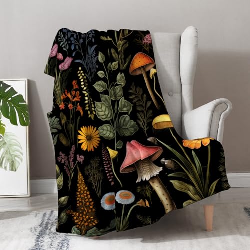 Boho Mushroom Blanket Gifts for Women - Bohemian Floral Vintage Plants Flowers Decor Throw for Girls Adults Soft Fuzzy Fleece Cozy Plush Bed Couch Birthday Christmas Lightweight Blanket 50"x60" - color: Boho Flower 02