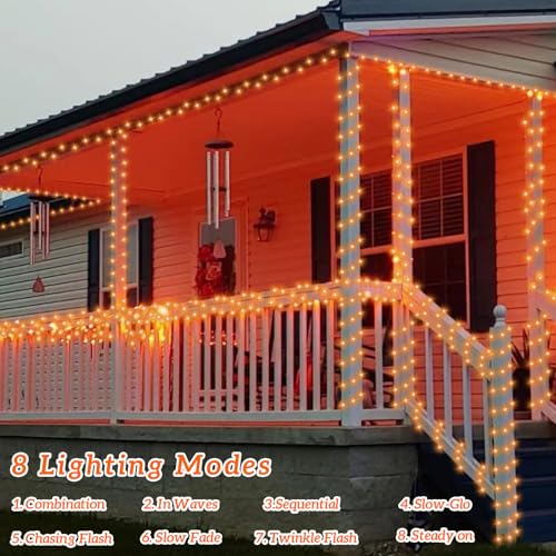 QITONG Orange Solar Fairy Lights, 2 Pack Each 66ft 200 LED String Lights Outdoor with 8 Modes, Silver Wire Solar Halloween Lights for Fall Thanksgiving Decor - color: Orange
