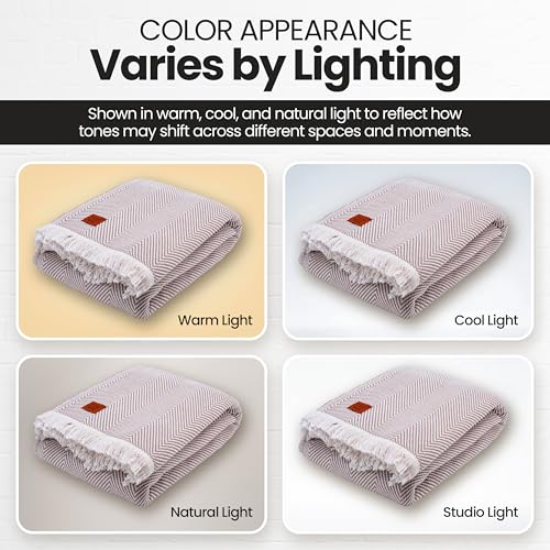 Gold Case Throw Blanket for Bed - 100% Recycled Turkish Cotton Blanket - Elegant Lightweight Soft Throw Blankets for Bed & Living Room - Twin Size Cozy Blankets - 71x90 - Beige - color: Elegant Beige, size: 71x90"