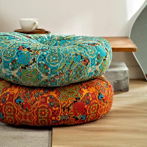 ELEFOCUS Blue Bohemian Seat Cushion,Indoor Boho Chair Cushions for Dining Chairs,Round Chair Pad,Decorative Seat Cushions for Kitchen Chairs(Blue Round A 21X21) - color: Blue Round a 21x21