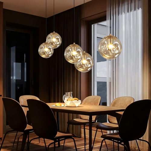 Modern Amber Concave Glass Pendant Light, Kitchen Island Lighting Single Globe Pendant Light Fixtures Century Kitchen Island Pendant Lighting for Bedroom Living Dining Room Light （Without Bulb） - color: Amber-1 Light-1PC