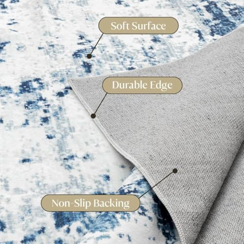Blue White Abstract Marble Texture Irregular Shaped Area Rug 4x6 Modern Washable Irregular Rugs for Living Room Bedroom Guestroom Soft Thin Faux Wool Carpet Funky Art Deco Office Nursery Floor Mat - color: A, size: 4x6