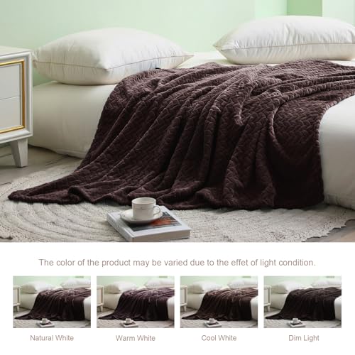 Exclusivo Mezcla Fleece Throw Blanket for Couch and Bed, 50x70 Inches Soft Cozy Jacquard Flannel Blankets, Lightweight Fuzzy Plush Throws for Women, Coffee - color: Coffee, size: Throw ( 50x70 IN )