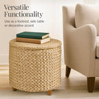 Best Choice Products 17" Round Storage Ottoman W/Lid, Handwoven Water Hyacinth Footstool, Footrest w/Wooden Legs, Accent Side Table, Storage Container, Plant Stand - Natural - color: Natural