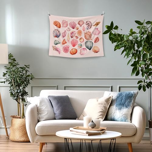 WAITPI Ocean Seashell Coastal Tapestry Wall Hanging for Bedroom, Pink Wall Tapestries, Pink Coastal Wall Hanging Room Decor Tapestry for Girls Women Home Living Room Dorm 40x30 inches - size: 40"L x 30"W