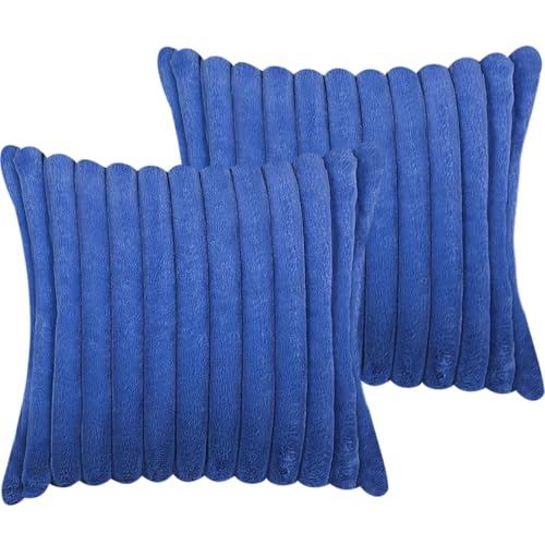 18x18 Throw Pillow Covers Set of 2, Decorative Faux Fur Covers for Bed, Couch Soft Fluffy Pillow Cover with Velvet Back for Living Room, Neutral Home Décor Accent for Sofa - Blue - color: Blue, size: 18" x 18" (Pack of 2)