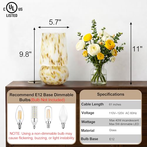 9.8 Inch Mushroom Table Lamp, UL Listed Dimmable Small Desk Bedside Lamp with Woven Beige Cord, Handcrafted Pattern, Murano Home Decor for Bedroom, Living Room, Entryway, Cream Gold, No Bulb Included - color: Cream Gold