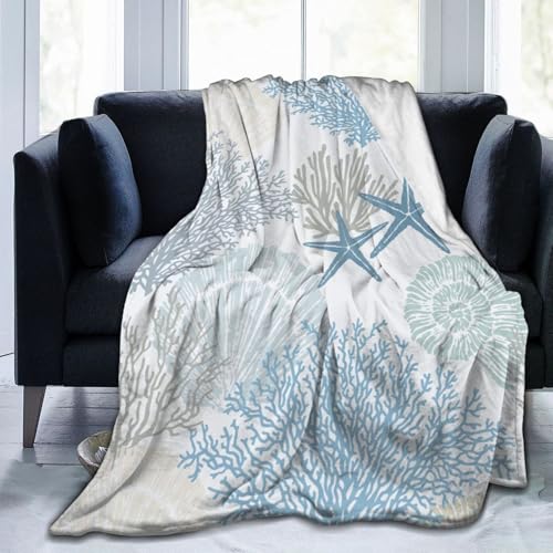 Nautical Coastal Blanket Starfish Seashell Coral Beach Themed Throw Blankets Gifts for Kids Adults Sea Ocean Theme Lightweight Soft Fleece Cozy for Sofa Couch Bed Room Home Decor 50x60in - color: Corals Coastal Sea Shells, size: 60"x50"
