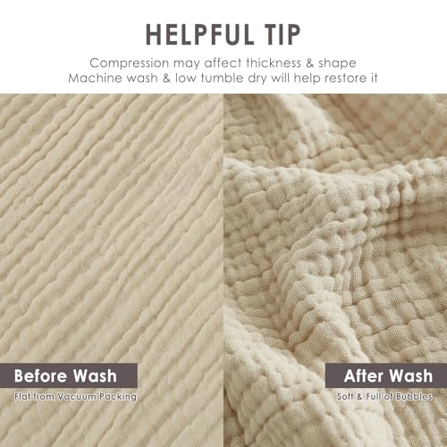 EMME Cotton Throw Blanket Large 4-Layer Gifts for Women 100% Muslin for Couch Breathable Gauze All Season Beige Soft and Lightweight Pre-Washed - color: 02 - Beige, size: Throw XL (50" x 71")