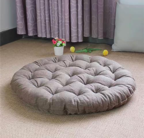 Large Linen Floor Cushions,Round Futon Pillows Japanese Style Tufted Floor Pillows Meditation Cushions for Seating On Pad for Yoga Sofa Balcony(Size:26x26inch,Color:Khaki) - color: Khaki, size: 65x65cm(26x26inch)