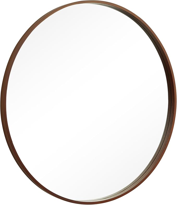WallBeyond Round Wood Mirror, 36" Round Modern Decoration Large Circle Wall Mirror for Bathroom Living Room Bedroom Entryway, Walnut
