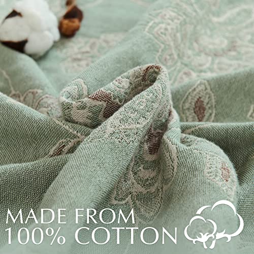 jinchan Boho 100% Cotton Muslin Twin Size 60x80 Inches Blanket Lightweight 4-Layer Quilted Soft Green and Beige Floral Throw Blanket Reversible Comfy Flower Breathable All Seasons Couch Bedroom Decor - color: Floral Green Beige, size: 60"x80"