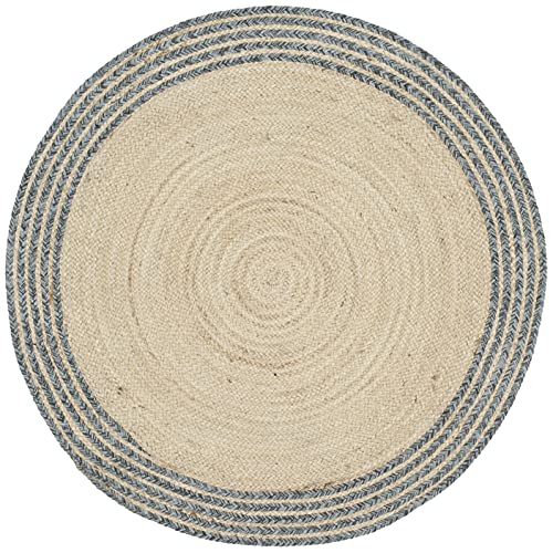 SAFAVIEH Cape Cod Collection Area Rug - 3' Round, Ivory & Blue, Handmade Braided Jute, Ideal for High Traffic Areas in Living Room, Bedroom (CAP204D) - color: Ivory/Blue, size: 3' (Round)