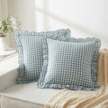 KKJIAF Ruffle Gingham Pillow Covers 26 x 26 Inches, Cotton Plaid Throw Pillow Shams Set of 2, Linen Feel Ruffled Plaid Pillow Cases with Envelope Closure for Sofa Bed (Dusty Blue Plaid) - color: Dusty Blue Plaid, size: 26" x 26" (Pack of 2)
