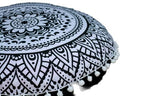 ICC 32 Inch Floor Pillows & Cushion Covers, Decorative Hippie Mandala Pouf Pillow Cover Bohemian Seating Meditation Cushion Cover, Large Boho Ottoman Case Pillowcase for Couch Round (Black Flower) - size: 32" x 32" (Pack of 1), style: Black Flower