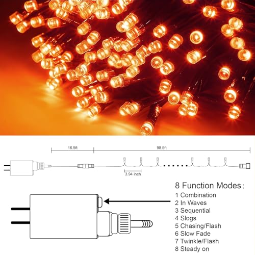 300 LED Halloween Lights, 98.5FT Halloween String Lights with 8 Lighting Modes, Waterproof & Connectable Mini Light, Plug in for Indoor Outdoor Holiday Christmas Party Bedroom Decorations (Orange) - color: Orange