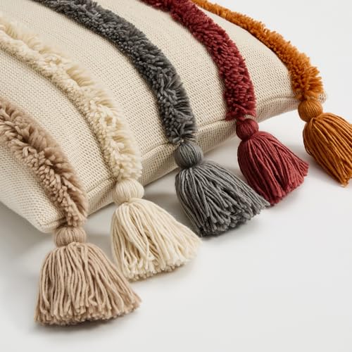 Bohemian Decorative Throw Pillow Cover, 17.7x17.7 inches, Rainbow Striped Tufted with Tassels, Acrylic (A3) - color: A3