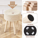 Cpintltr Round Ottoman Footstool Natural Seagrass Foot Stool Pouf Ottomans with Solid Wood Legs Hand Weave Hyacinth Footrest Step Stool for Living Room Balcony Garden Natural & Beige - color: Beige