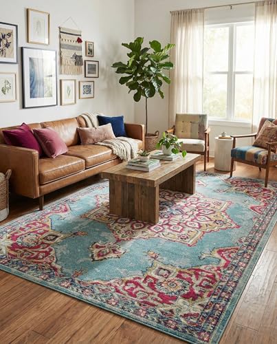 Rugs.com Fleur Collection Rug – 7' x 10' Light Blue Medium-Pile Rug Perfect for Bedrooms, Dining Rooms, Living Rooms - color: Light Blue 11, size: 7' x 10' (Rectangular)