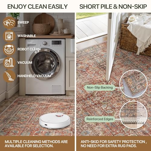 Bavni 2x5 Runners Machine Washable Boho Rug Runners for Hallway,Ultra-Thin Low Pile Rug,Lightweight Carpet,Non Slip Floral Runners for Enrtyway, Corridor, Home Office, Kitchen,Terracotta/Indigo - color: Terracotta/Indigo, size: 2' x 5' (Rectangular)