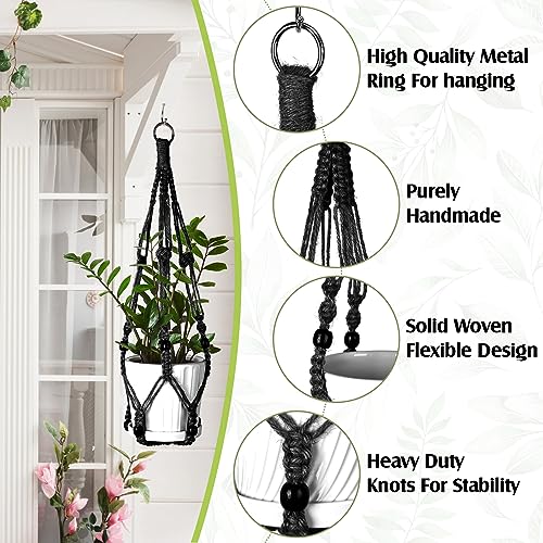 Hoteam 12 Pcs Macrame Plant Hangers Macrame Hanging Planters for Indoor Plants Handmade Boho Hanging Baskets Flower Pots Holder for Outdoor Home Wall Decor - color: Black