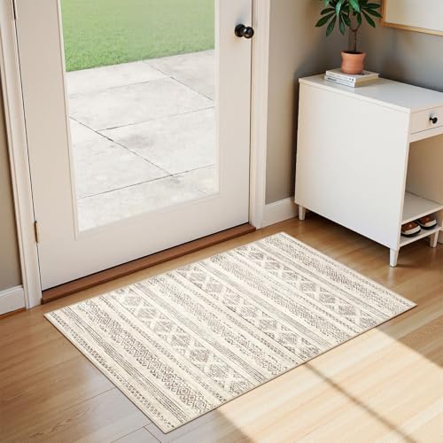 Tortania Area Rug Living Room Rugs - 2x3 Washable Soft Neutral Boho Moroccan Farmhouse Mat Indoor Floor Carpet for Bedroom Under Dining Table Home Office Decor - Brown - color: Brown, size: 2' x 3' (Rectangular)