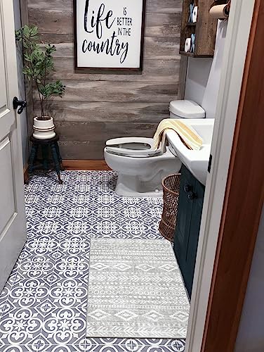 Lahome Boho Moroccan Entryway Rug, Washable 2x3 Grey and White Indoor Entry Kitchen Rugs Non-Slip, Ultra-Thin Soft Rustic Tribal Print Front Door Carpet Fall Small Throw Rug for Laundry Varena - color: Grey/White, size: 2' x 3'