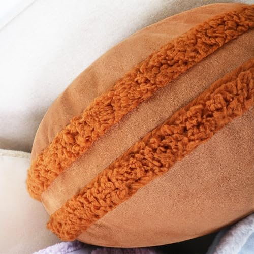 Round Throw Pillow 18x18 Macaron Shape No Zipper Design Down-Like Polyester Filling Super Soft Circle Cushion for Couch Home Decor Floor Pillow 45x45cm, Brown, 1 Piece - color: Brown, size: 18"D x 18"W x 6.5"H