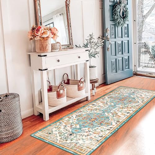 Pauwer Boho Hallway Runner Rug 2x6 Washable Entryway Area Rugs Non Slip Farmhouse Vintage Floor Mat Carpet Runner for Hallways Laundry Room Kitchen Bathroom Bedroom - color: Blue Multi, size: 2' x 6' (Runner)