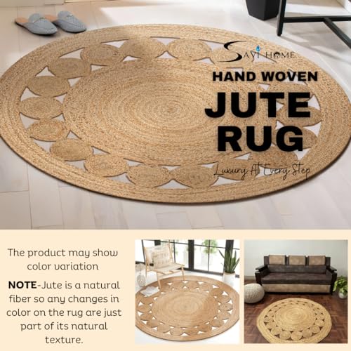 Savi Home Hand Woven Jute Braided Dot Rug, 3' Round - Natural, Reversible Area Rugs for Living Room, Farmhouse, Kitchen, Handcrafted 3 Feet Round Area Rugs - Natural - color: Natural, size: 3" (Round)