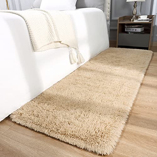 DETUM 2X6 Beige Runner Rug for Hallyway Entryway Kitchen Fluffy Area Rugs Light Beige Bedroom Rug Soft Kids Room Rugs Furry and Washable Kids and Pets Friendly - color: Light Tan, size: 2 x 6 feet