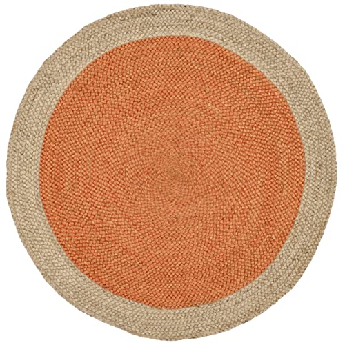 SAFAVIEH Area Rug 3' Round - Natural Fiber Collection - Orange & Natural Brown, Handmade Jute, Braided Border Design (NF801B) - color: Orange/Natural, size: 3' (Round)