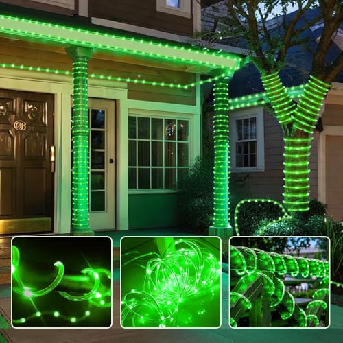 LairtPOW Solar Rope Lights, 39FT 100LEDs Outdoor Solar Strip Lights,IP65 Waterproof Outdoor Led String Lights with 8 Lighting Modes for Garden Yard Christmas Holiday Palm Tree Decoration (Green) - color: Green, size: 100 LED