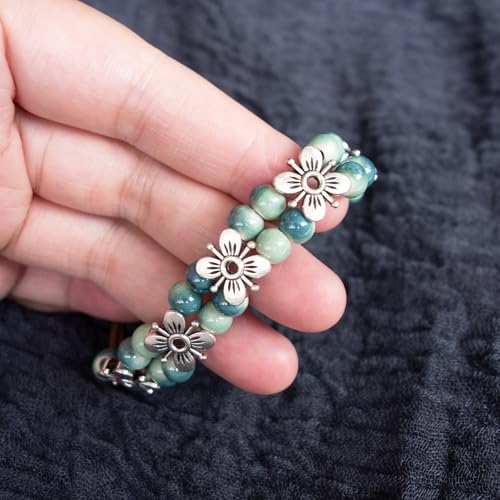 Handmade Green Boho Bracelets for Women, Bohemian Ceramic Beads Bracelets for Friends, Trendy Porcelain Stone Beaded Bracelets for Sisters - color: Green