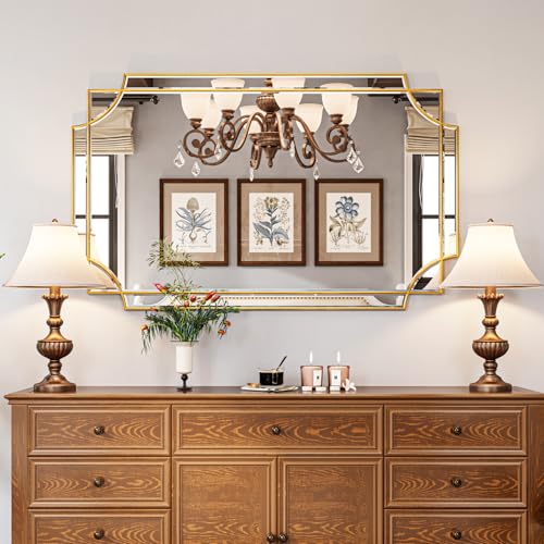 Kelly Miller 30"x48" Large Gold Mirror for Wall Decor, Modern Decorative Mirror Rectangle Wall Vanity Mirror Bevelled Full Length Mirror for Bathroom Living Room Bedroom Farmhouse Fireplace Entryway - size: 48"L x 30"W