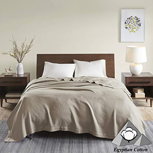 Madison Park 100% Egyptian Cotton Lightweight Summer Blanket, Breathable Waffle Knit Design, Soft Cozy All-Season Throw for Bed, Couch or Sofa, Khaki Taupe Twin Size (66"x90") - color: Khaki, size: Twin