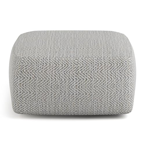 SIMPLIHOME Nate Square Pouf - 20 inch Wide Upholstered Handwoven Cotton Ottoman in Patterned Grey Melange, Boho Footstool or Extra Seating for Living Room with Artisanal Texture, Assembled - color: Patterned Grey Melange, style: Cotton Pouf